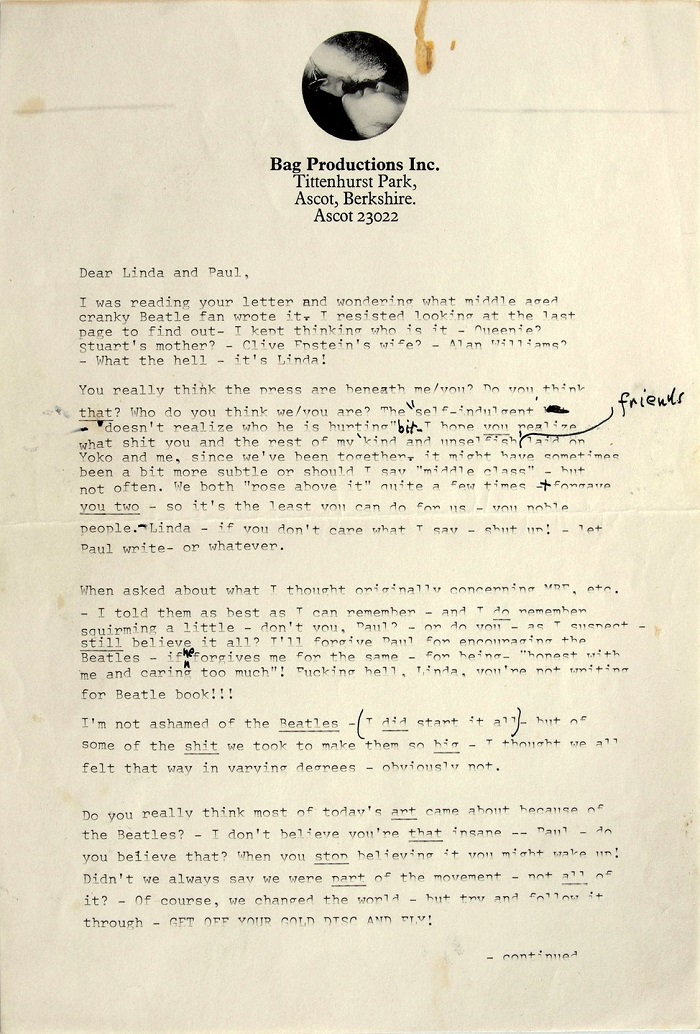 John Lennon letter to Paul McCartney / Σελ. 1