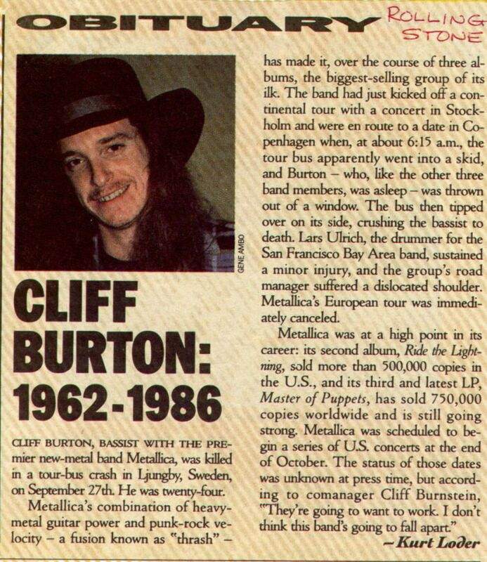 Η είδηση του θανάτου του Cliff Burton